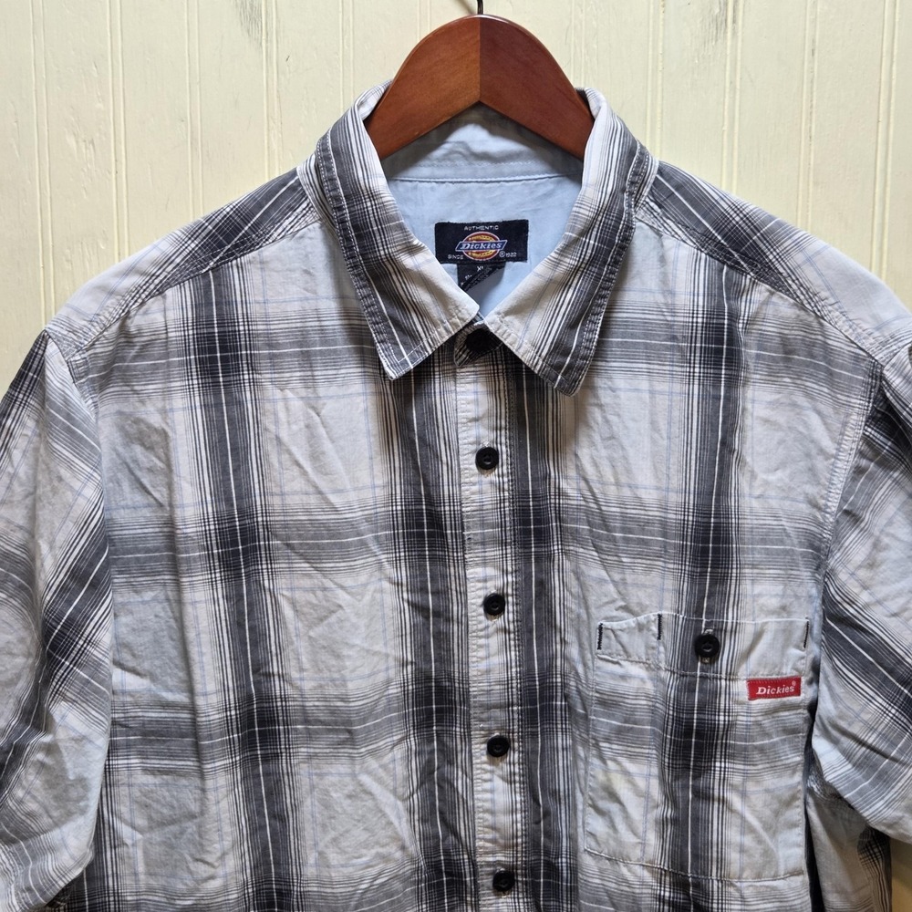 Dickies Shirt Mens XL Gray Plaid Short Sleeve Button-Up Cotton Workwear